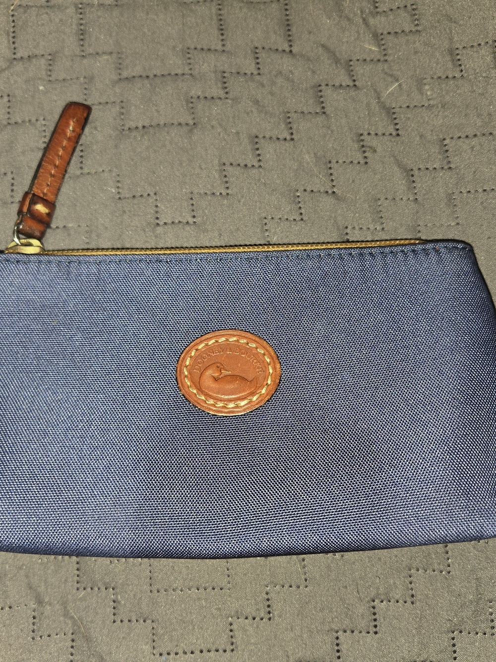 Dooney & Bourke Navy Zip Pouch with Leather Trim